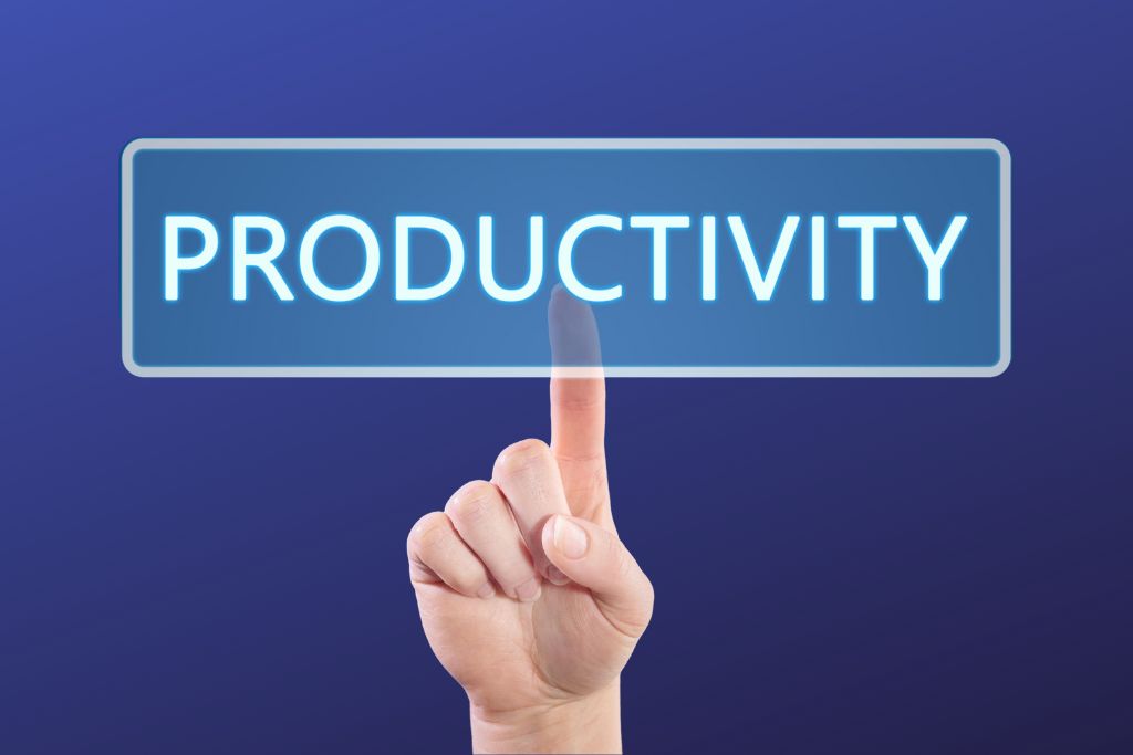 hand pointing the word productivity