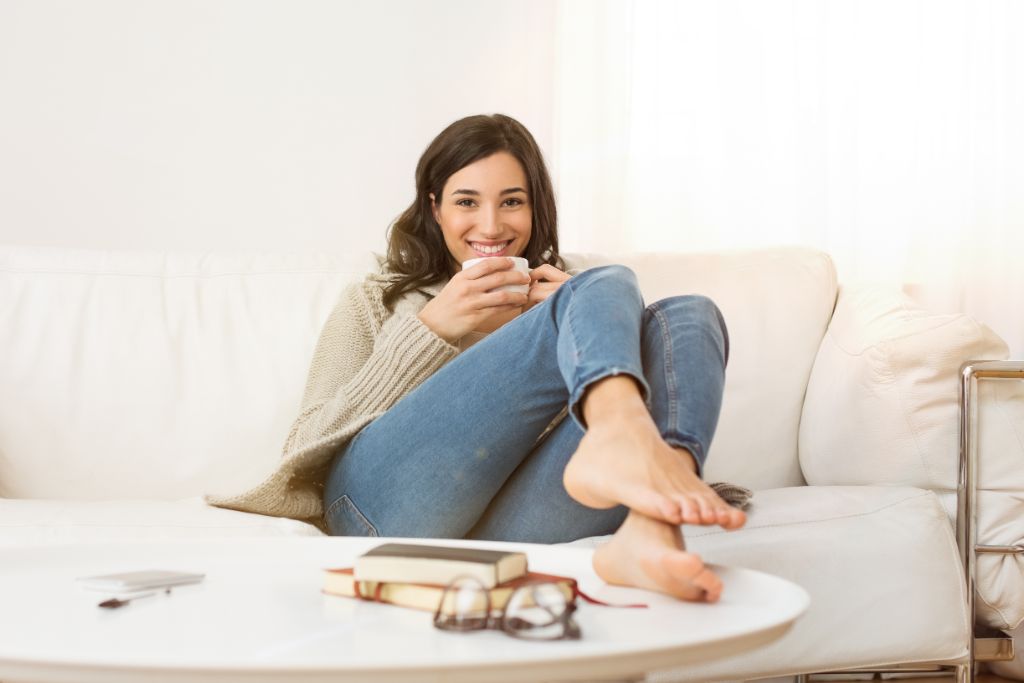 woman happy at home