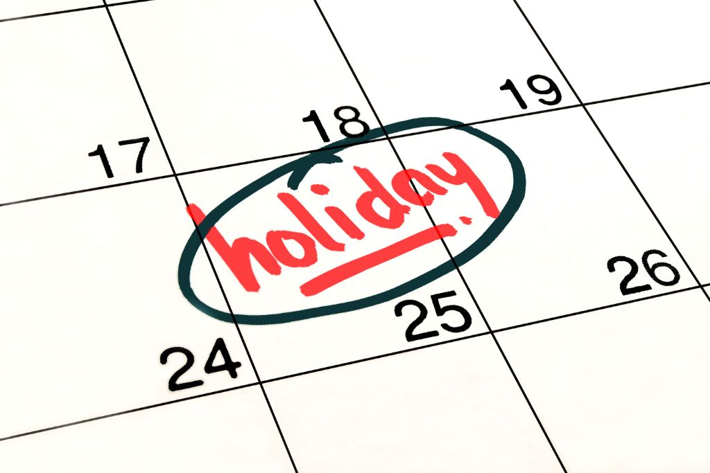 holiday text on a calendar